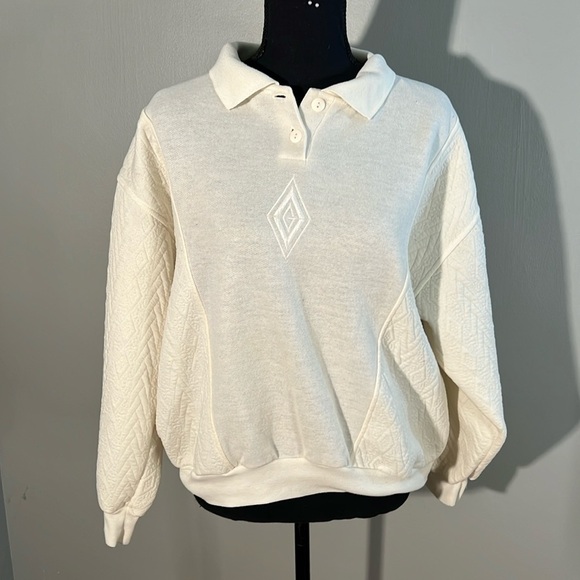 Sweaters - Vintage Ivory Geometric Polo Neck Sweater